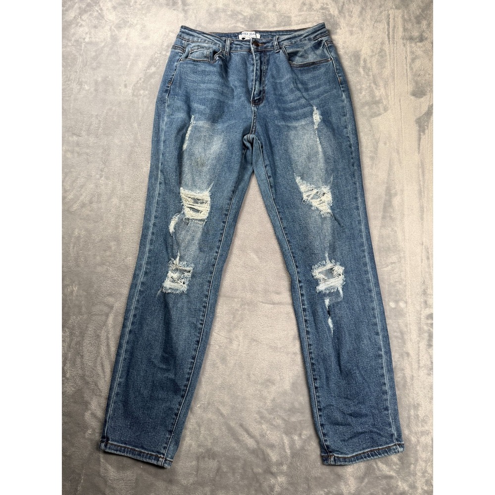 Wax Jean Collection Skinny Jeans Womens 13 Blue Distressed Slim Fit Denim 30x28